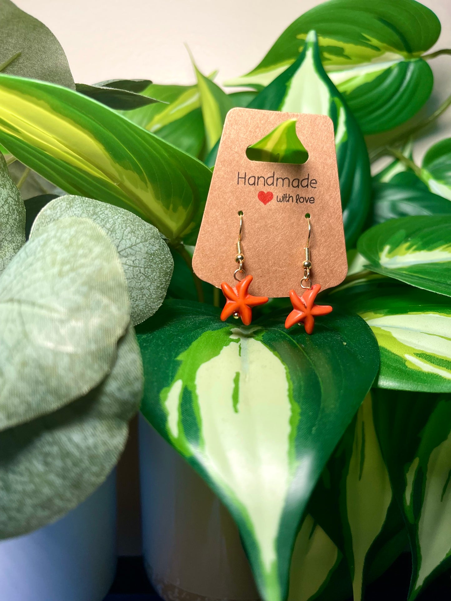 Orange Starfish Gold Earrings