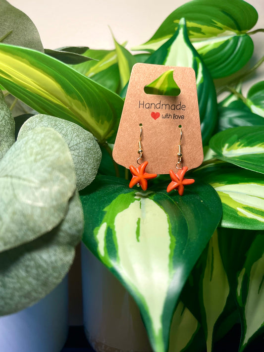 Orange Starfish Gold Earrings