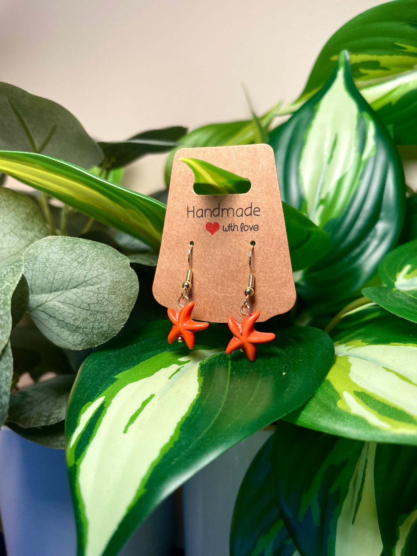 Orange Starfish Gold Earrings