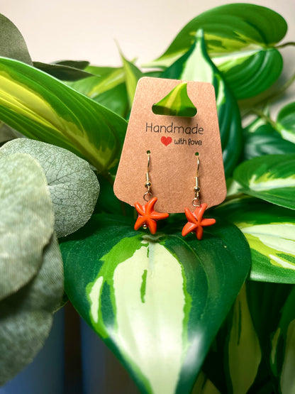 Orange Starfish Gold Earrings