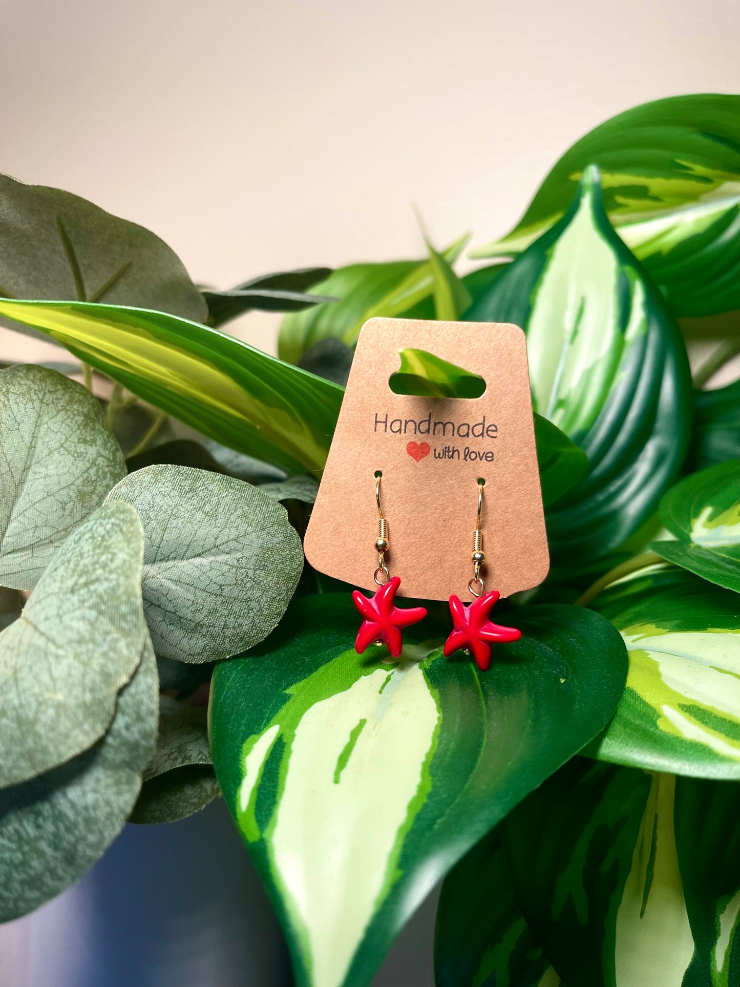 Red Starfish Gold Earrings