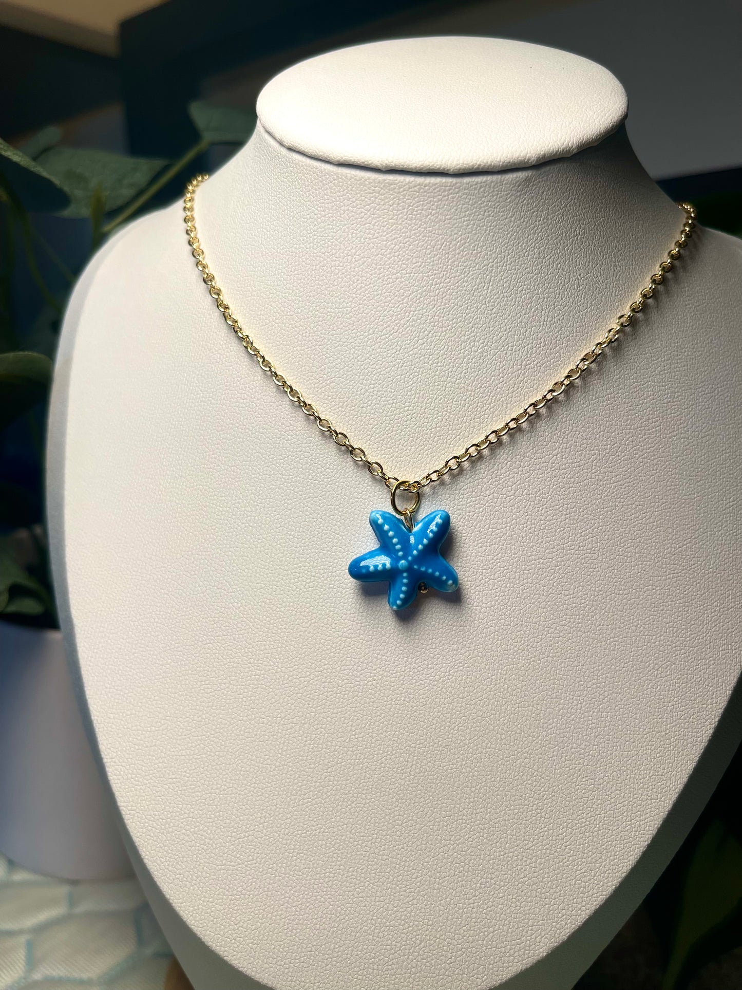 Blue Starfish Gold Necklace