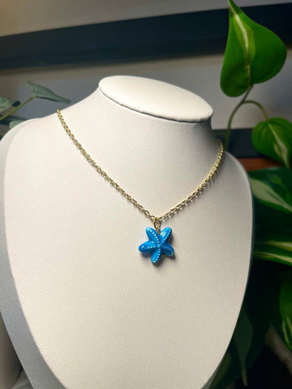 Blue Starfish Gold Necklace