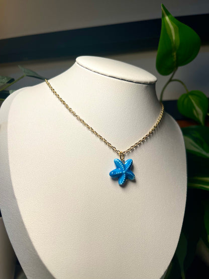 Blue Starfish Gold Necklace