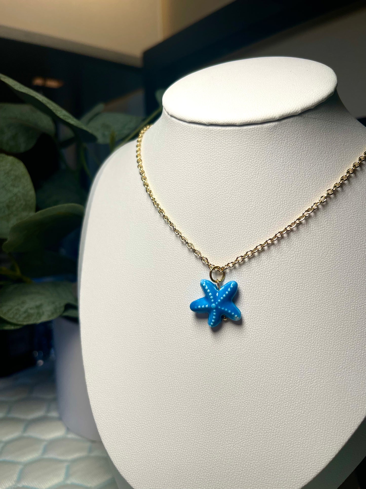 Blue Starfish Gold Necklace