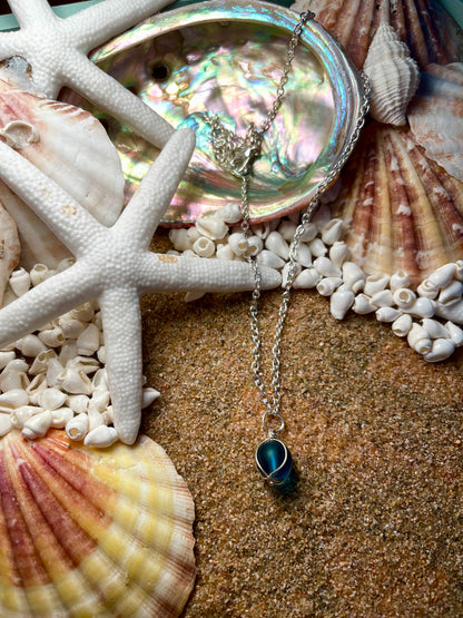 Silver Necklace with a blue sea glass pendant