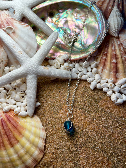 Silver Necklace with a blue sea glass pendant