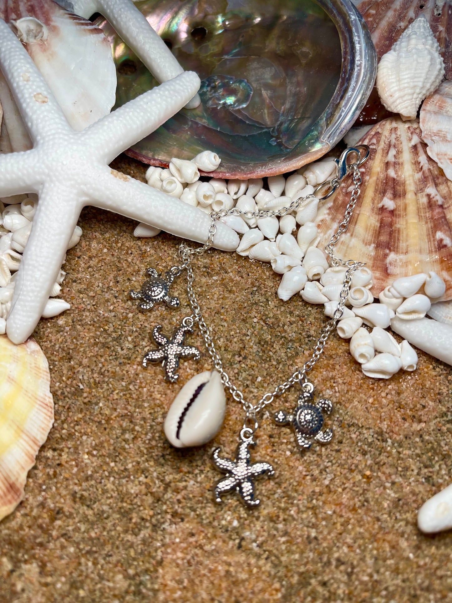 Turtle and star fish Silver Anklet