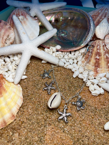 Turtle and star fish Silver Anklet