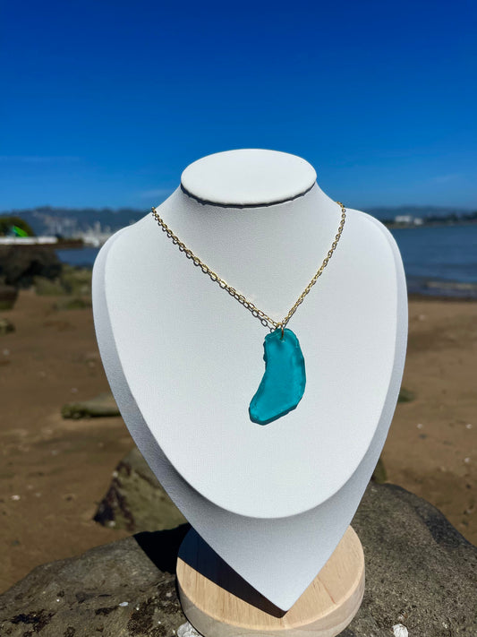 Teal Sea-glass Gold Necklace