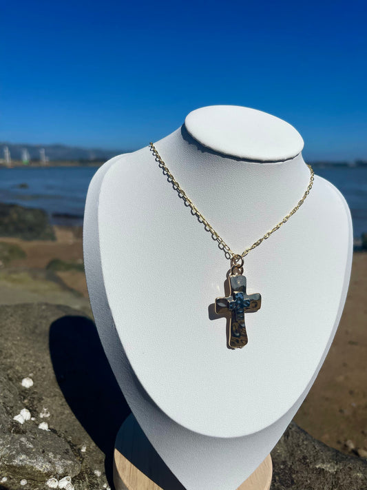 Gold and silver cross necklace