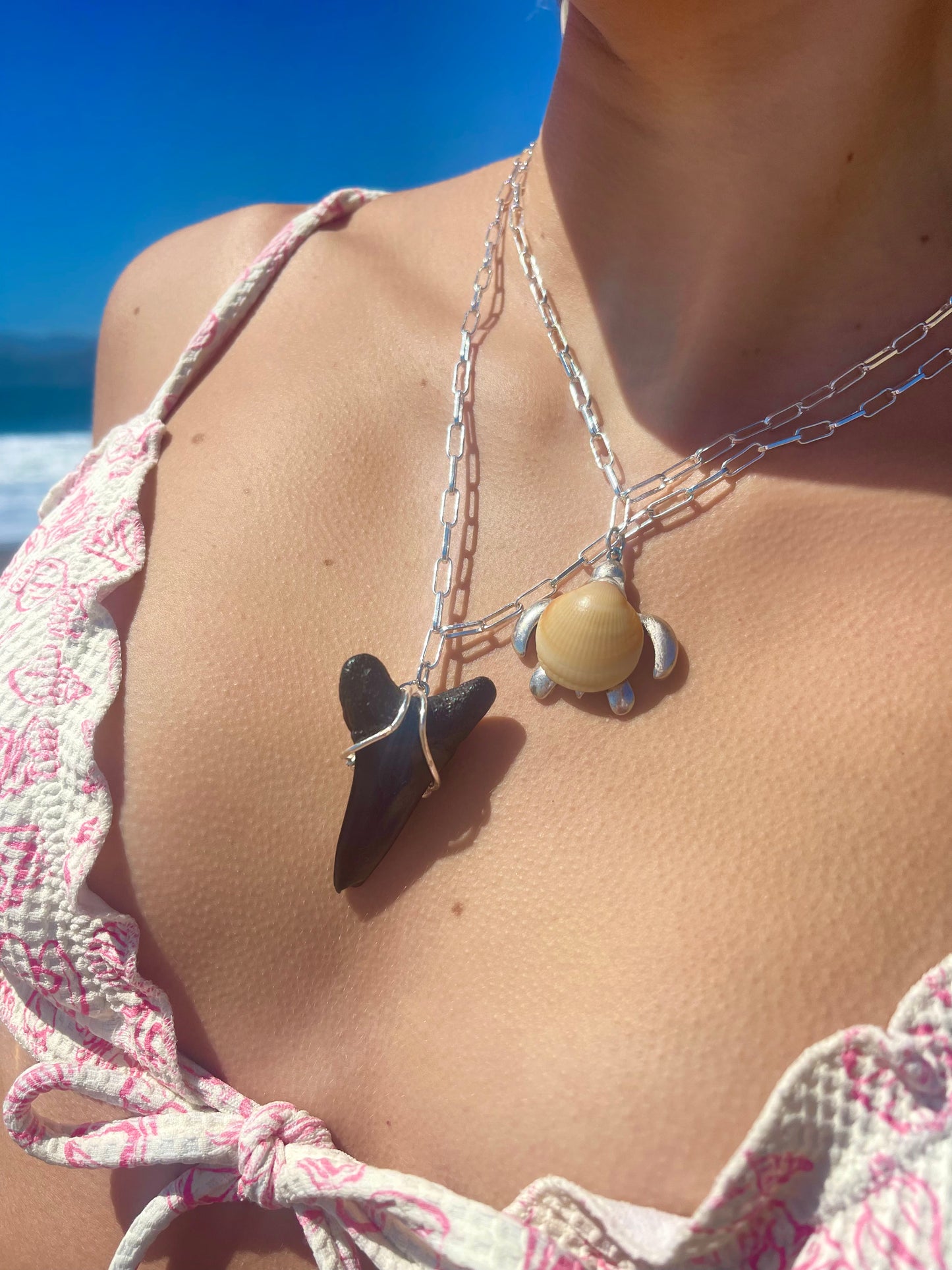 Large Shark tooth silver necklace