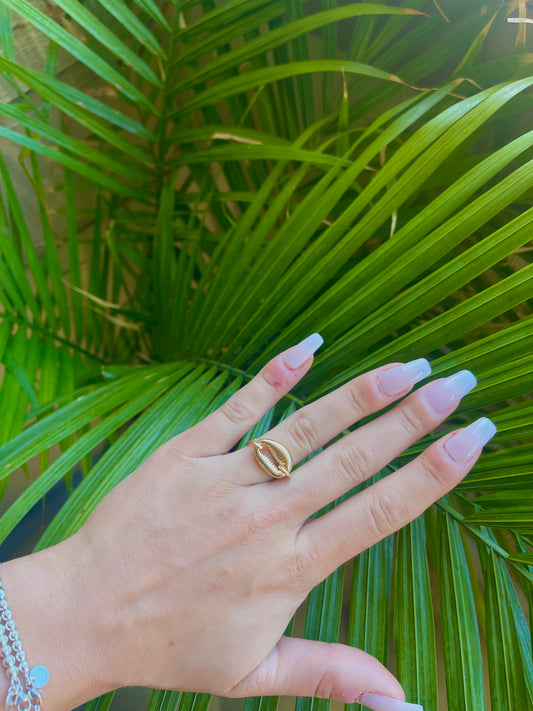 Gold cowry shell ring