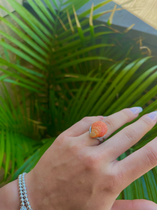 Bright orange seashell ring