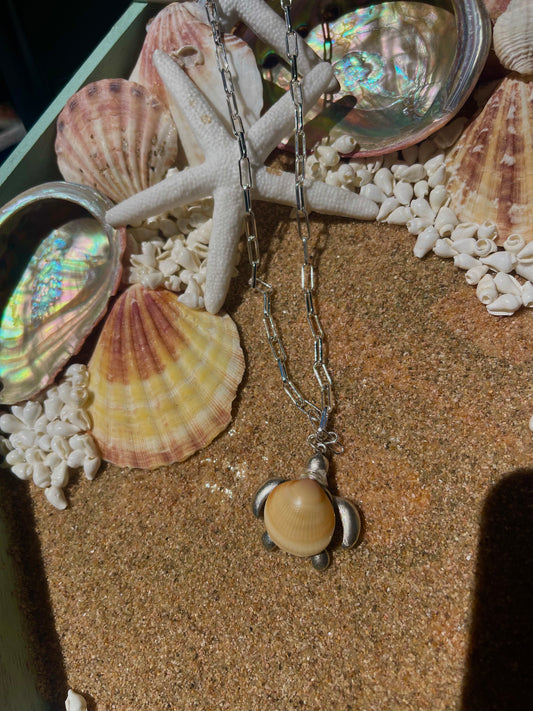 Silver turtle seashell necklace