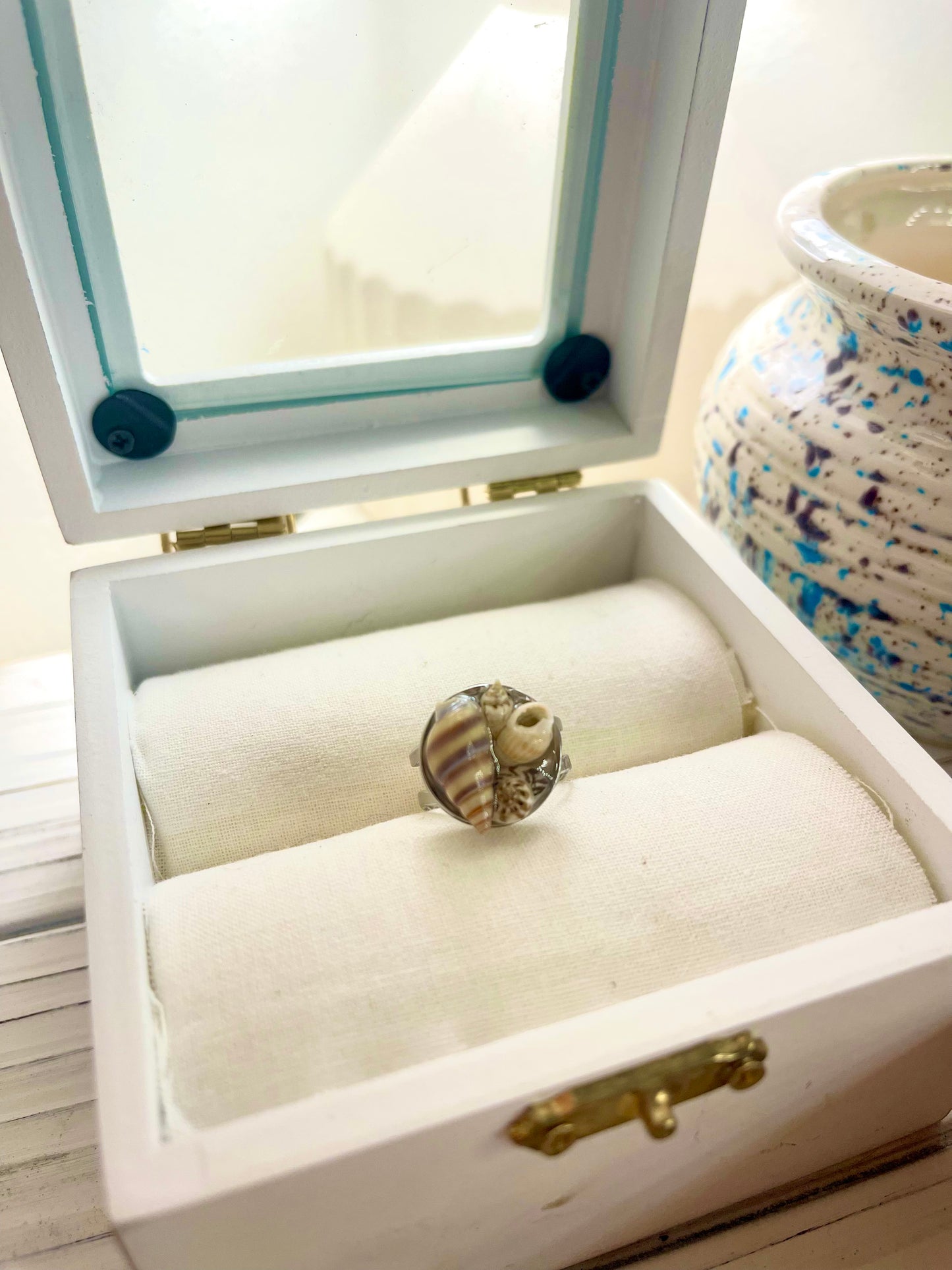 Gold Or Silver Circular Resin Seashell Ring