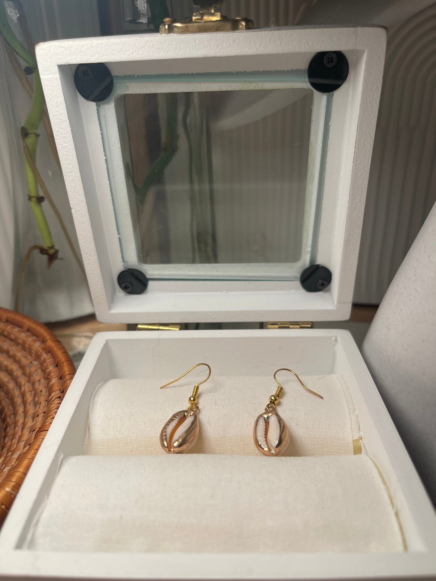 Gold Dipped Cowry Seashell Earrings