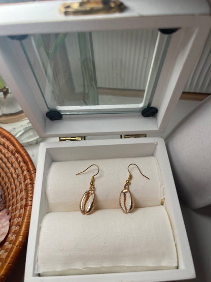 Gold Dipped Cowry Seashell Earrings