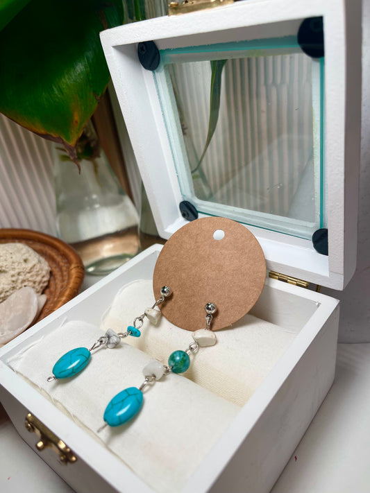 Upcycled Turquoise, And White Stone Silver Stud Earrings