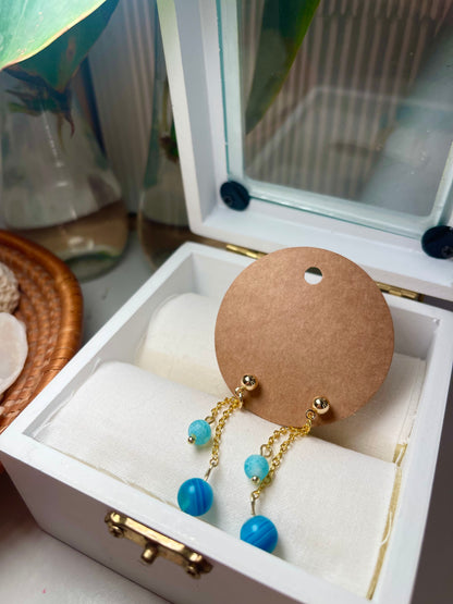 Blue, And Gold Chain Stud Earrings