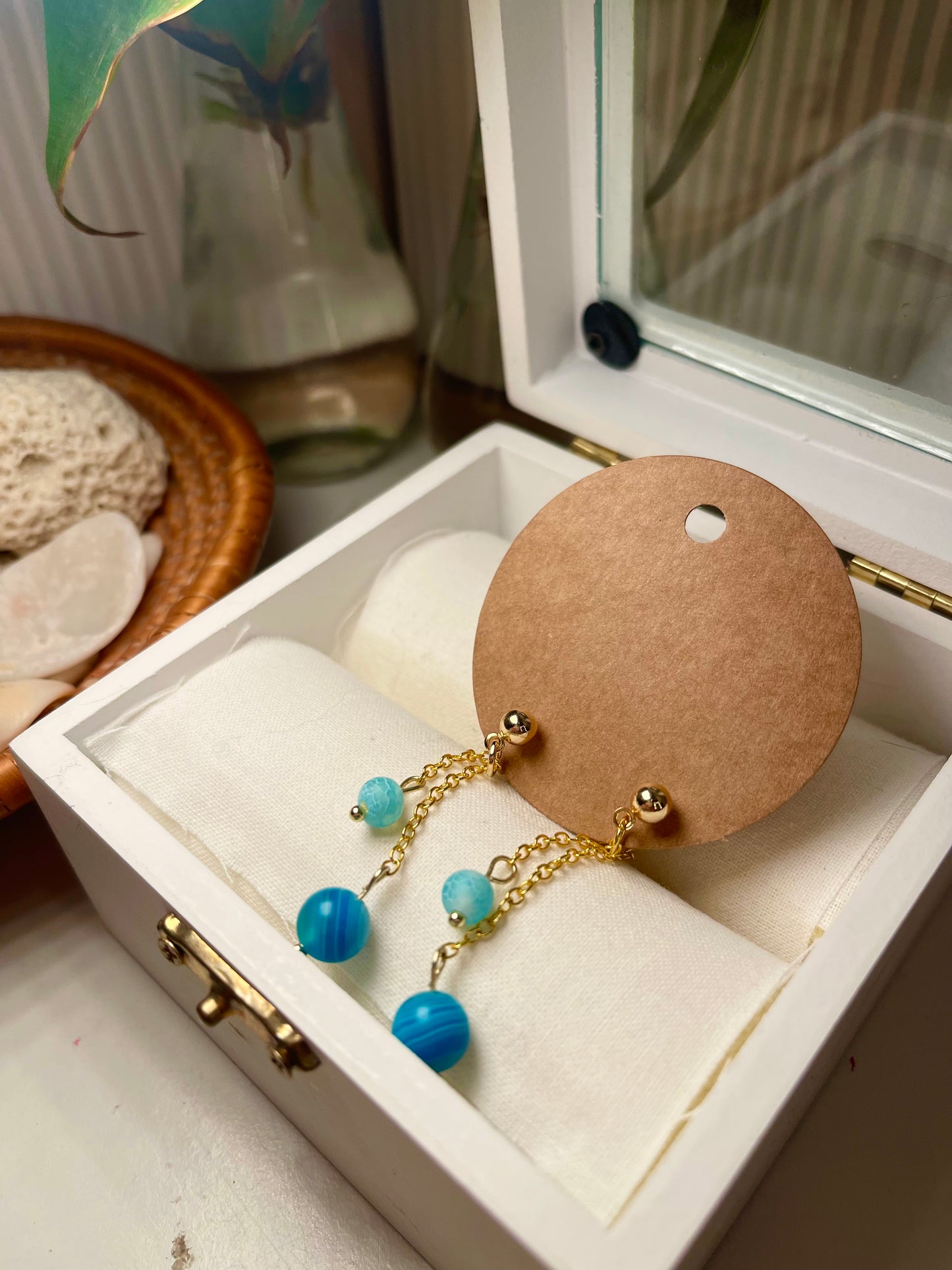 Blue, And Gold Chain Stud Earrings