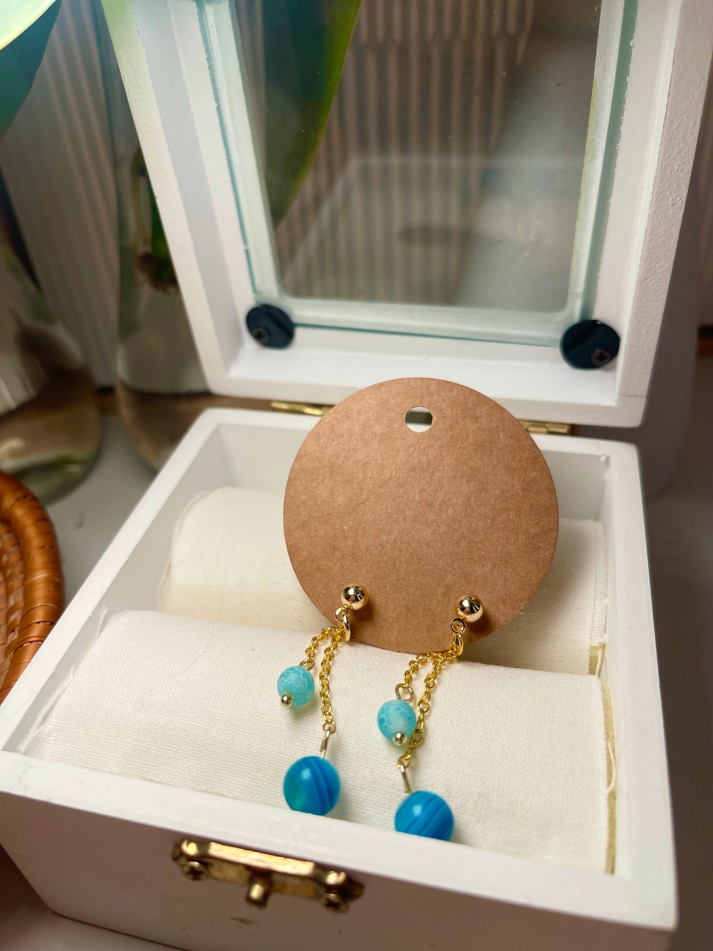 Blue, And Gold Chain Stud Earrings