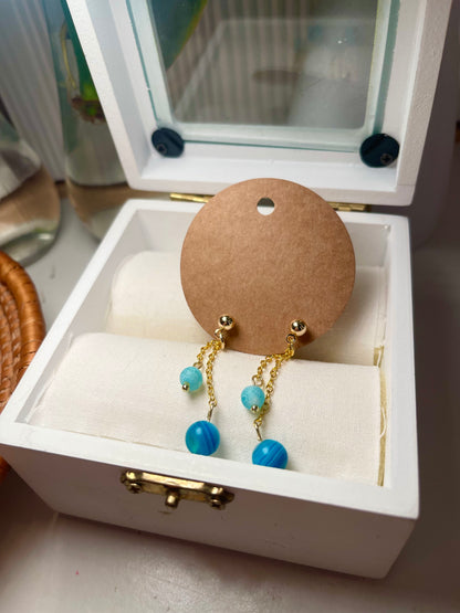 Blue, And Gold Chain Stud Earrings