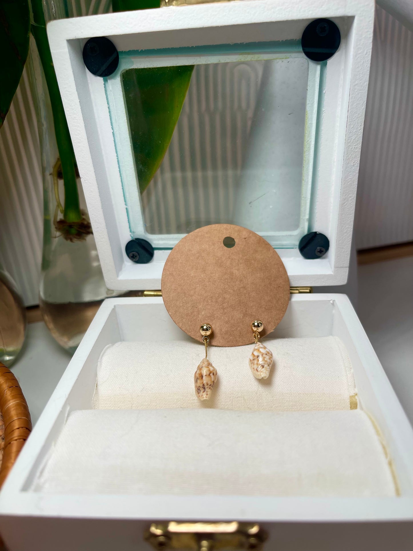 Gold Stud Seashell Earrings