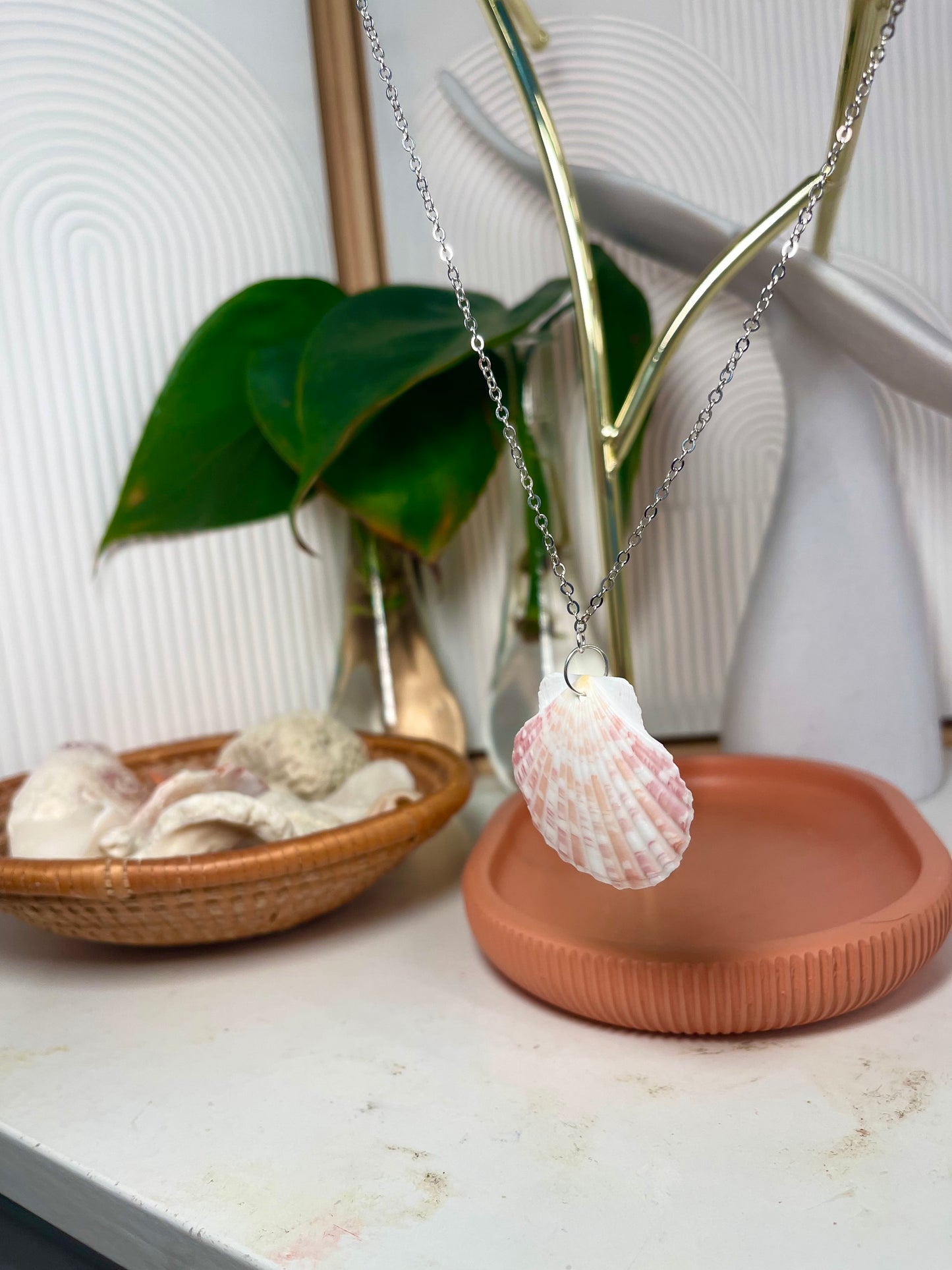 Bay Scallop Seashell Silver Necklace