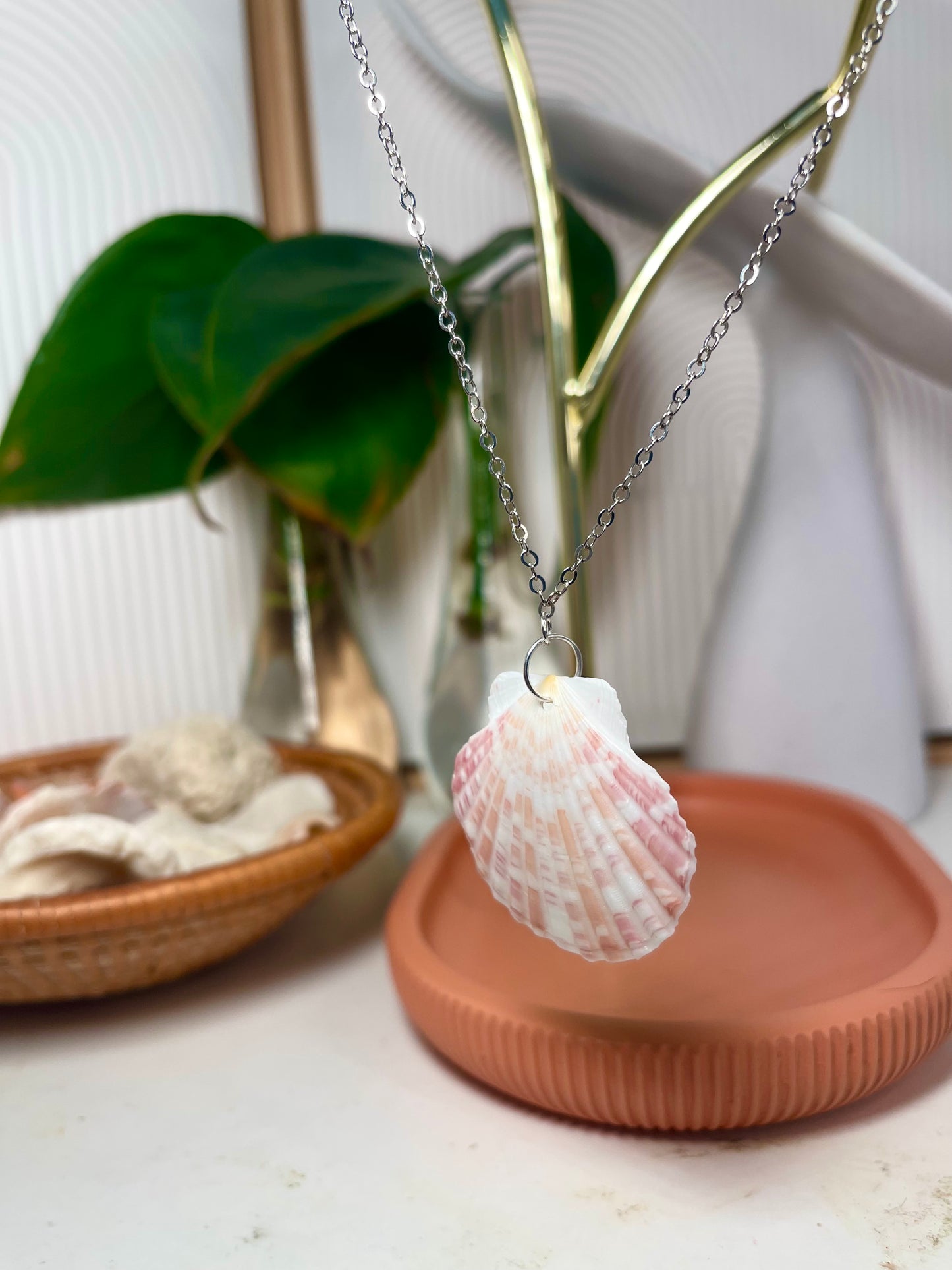 Bay Scallop Seashell Silver Necklace