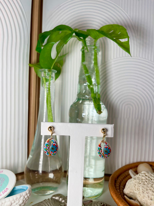 Painted Cowrie Shell Earrings