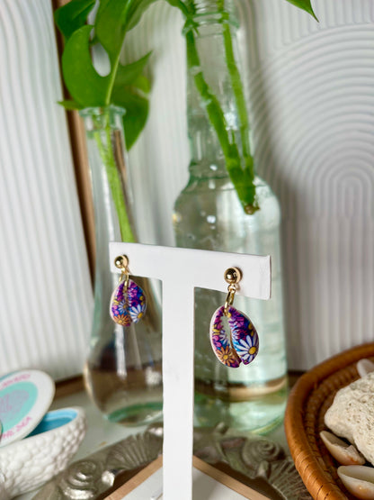 Painted Cowrie Seashell Earrings