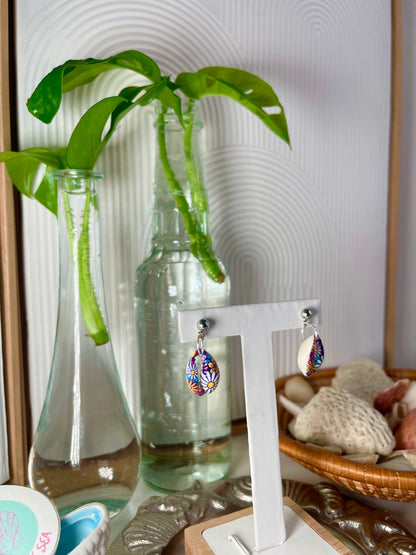 Painted Cowrie Seashell Earrings