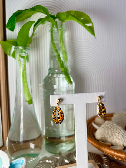 Painted Cowrie Gold Seashell Earrings