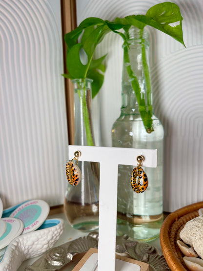 Painted Cowrie Gold Seashell Earrings