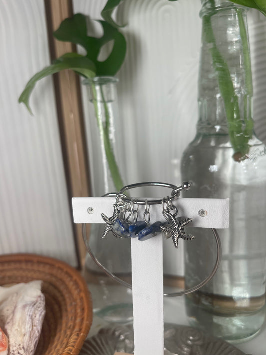 Repurposed Blue Stone, and Silver Starfish Bracelet